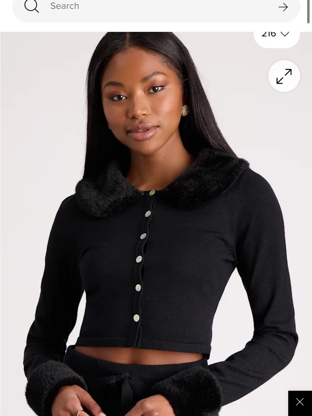 Lulu's Black Cropped Cardigan with Faux-Fur Collar & Cuffs